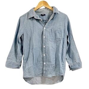 Urban Research ITEMS Blue Chambray Denim Collared Button‎ Up 3/4th Sleeve 38
